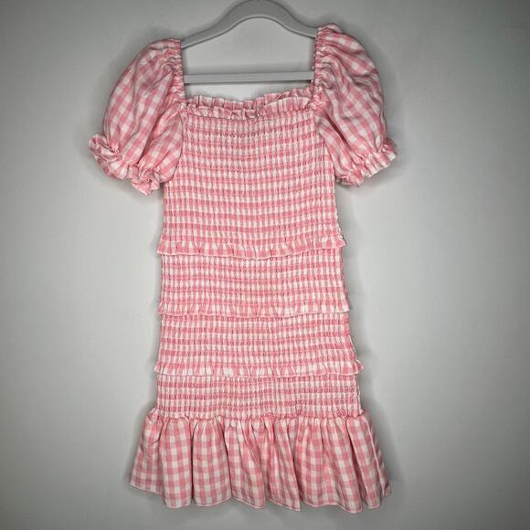 Katie J NYC Pink Gingham Girls Mini Dress Size Medium - Picture 2 of 6